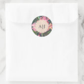 Roze Roze Pioen Bloem Botanisch Monogram Ronde Sticker (Tas)