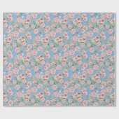 Roze roze pioenroos bloemen op blauw cadeaupapier (Vlak)