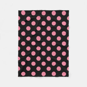 Roze roze poka-punten op zwarte achtergrond fleece deken