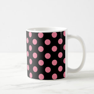 Roze roze poka-punten op zwarte achtergrond koffiemok