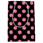 Roze roze poka-punten op zwarte achtergrond medium cadeauzakje (Voorkant)