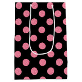 Roze roze poka-punten op zwarte achtergrond medium cadeauzakje (Achterkant)
