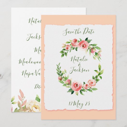 Roze roze poot sla de datumkaart op save the date (Voorkant / Achterkant)