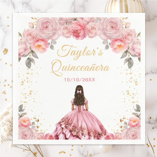Roze Roze Prinses Bloemrijke Quinceañera Servet