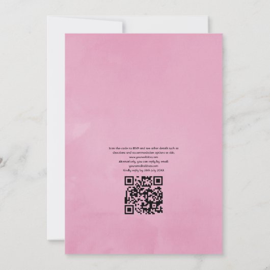 Roze roze QR-code RSVP Tuinhuwelijk Kaart (Achterkant)