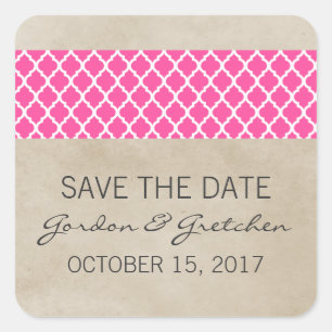 Roze Roze Quatrefoil Bewaar de Sticker Datum