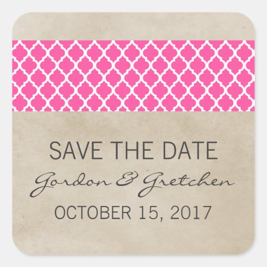 Roze Roze Quatrefoil Bewaar de Sticker Datum (Voorkant)