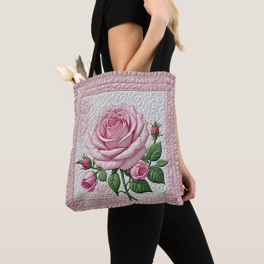 Roze Roze Quilt Tote Bag (Dichtbij)