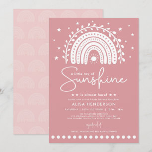 Roze roze Ray van zonnestraalregenboog Baby shower Kaart