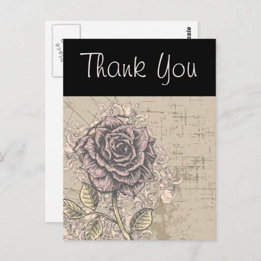 Roze Roze  Retro Grunge Floral Briefkaart (Voorkant / Achterkant)