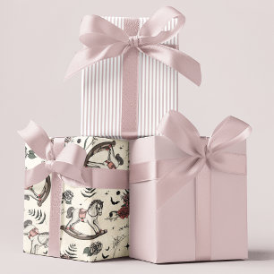 Roze Roze Rocking Horse Gothic Baby shower Inpakpapier Vel