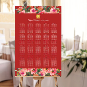 Roze roze rode chinese bruinzittenden poster
