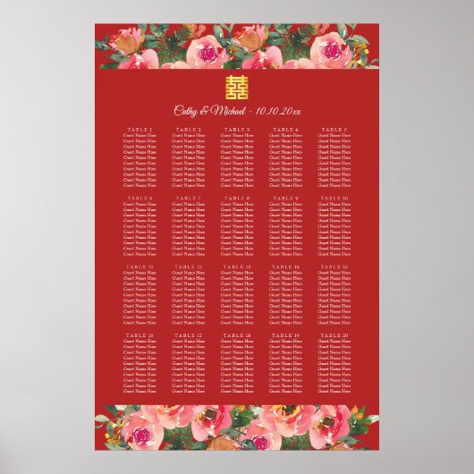 Roze roze rode chinese bruinzittenden poster (Voorkant)