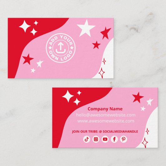 Roze roze rode witte sterren Logo Visitekaartje (Voorkant / Achterkant)