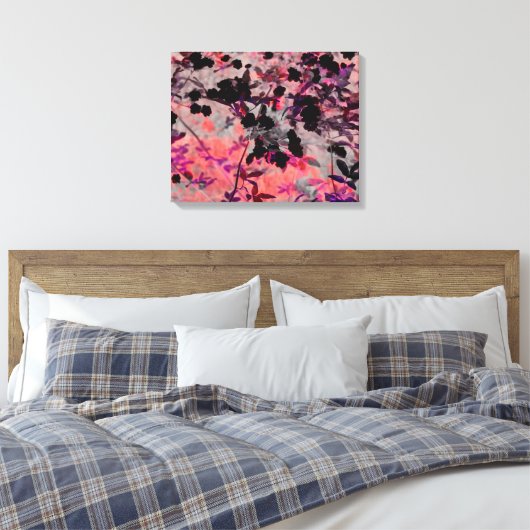 Roze, roze, romantisch bloemenpatroon in aziatisch canvas afdruk (Insitu (Slaapkamer))