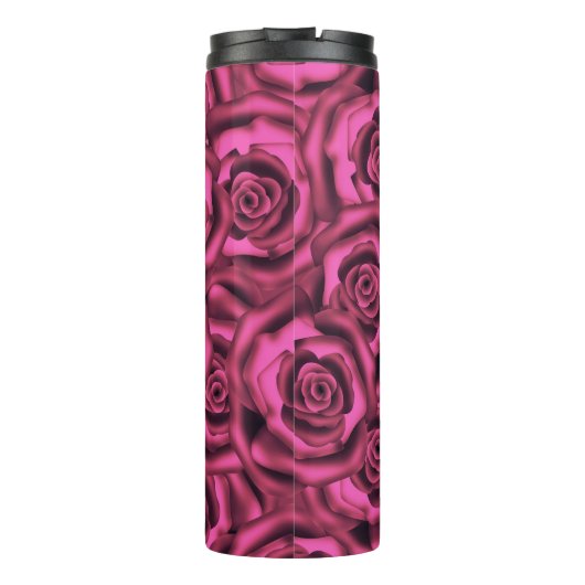 Roze, roze, romantische rozen met zijdezijde, bloe thermosbeker (Achterkant)