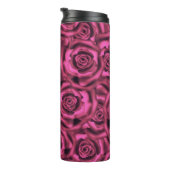 Roze, roze, romantische rozen met zijdezijde, bloe thermosbeker (Geroteerd rechts)