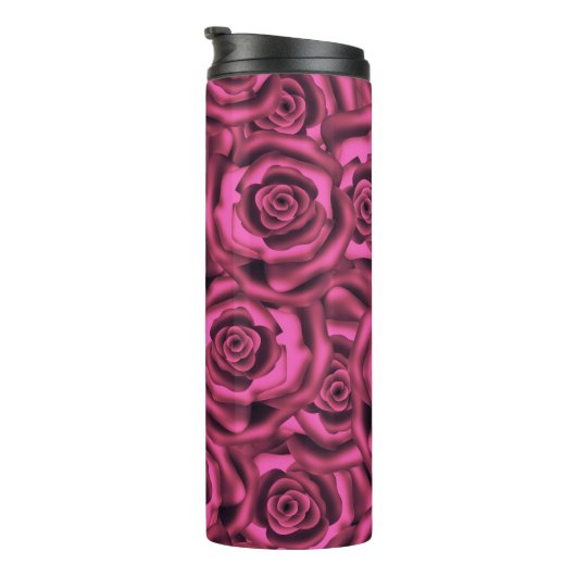 Roze, roze, romantische rozen met zijdezijde, bloe thermosbeker (Geroteerd rechts)