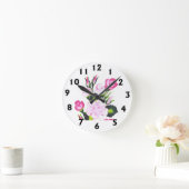 Roze roze ronde wandklok (Huis)