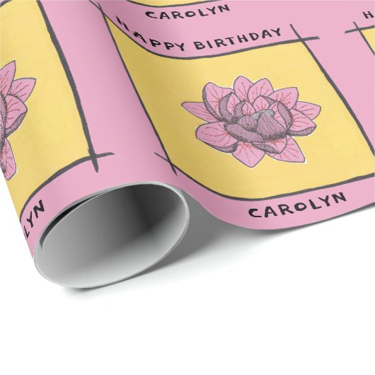  roze roze roodbaars, jouw naam, verjaardag cadeaupapier (Rol Hoek)
