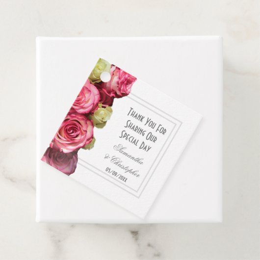 Roze roze roodbloem bedankt bruiloft bedankjes labels (In situ)