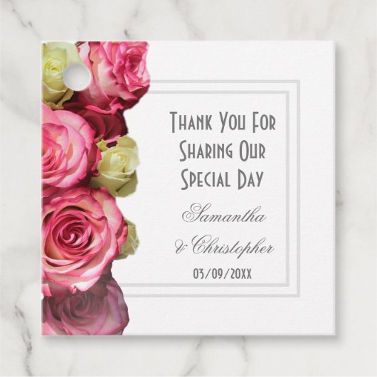 Roze roze roodbloem bedankt bruiloft bedankjes labels (Voorkant)