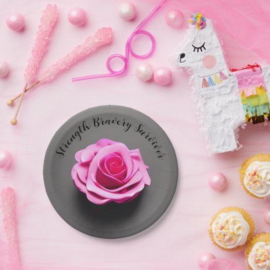 Roze roze roodborstkanker overlevende partij papieren bordje (Feest)