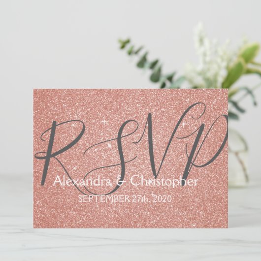 Roze roze roodbruin en Sparkle RSVP Kaart (Staand voorkant)