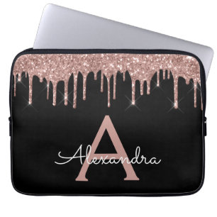 Roze roze roodbruin glitter Sparkle Monogram Laptop Sleeve