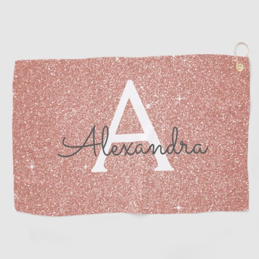 Roze roze roodbruin glitter & Sparkle Monogram Naa Golfhanddoek (Horizontaal)
