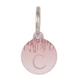 Roze roze roodbruin glitter & Sparkle Monogram Naa Huisdierpenning