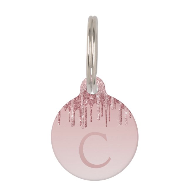 Roze roze roodbruin glitter & Sparkle Monogram Naa Huisdierpenning (Voorkant)