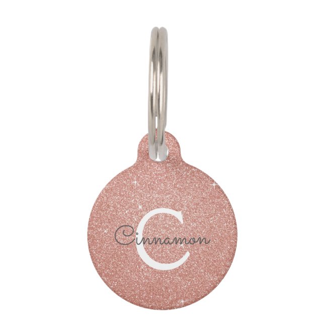 Roze roze roodbruin glitter & Sparkle Monogram Naa Huisdierpenning (Voorkant)