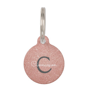 Roze roze roodbruin glitter & Sparkle Monogram Naa Huisdierpenning