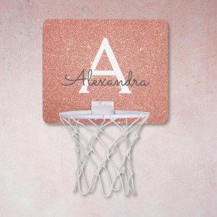 Roze roze roodbruin glitter & Sparkle Monogram Naa Mini Basketbalbord