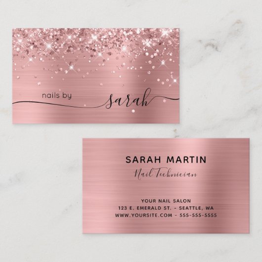 Roze roze roodbruin glitterig stijlvol gebaar visitekaartje (Voorkant / Achterkant)