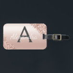 Roze roze roodbruin metalen monogram in penseelpen bagagelabel<br><div class="desc">Roos Gold - Blush Pink Foil met geborsteld metalen flesje en Sparkle Glitter Monogram Name and Initiaal Bagagelabel for a Vrijgezellenfeest,  Wedding Honeymoon of Bachelorette Party. Dit label is perfect voor Terug naar School,  Werk of Reizen.</div>