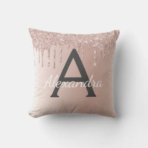 Roze roze roodbruin metalen monogram voor meisjes kussen