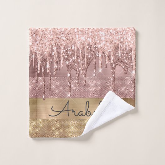 Roze roze roodbruine druppels Aangepaste naam Bad Handdoek (Wasdoekje)