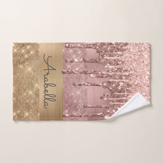 Roze roze roodbruine druppels Aangepaste naam Bad Handdoek (Handdoek)