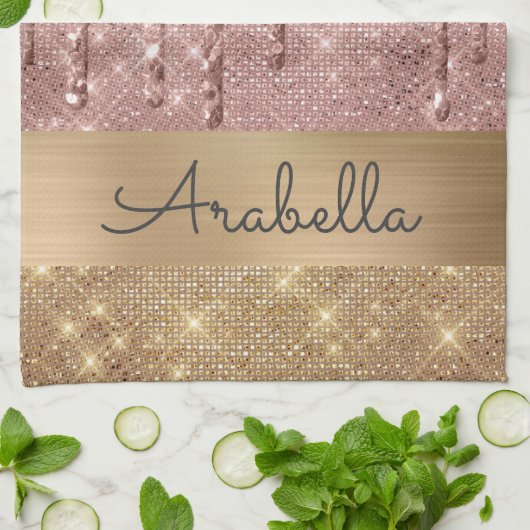 Roze roze roodbruine druppels Aangepaste naam Theedoek (Gevouwen)