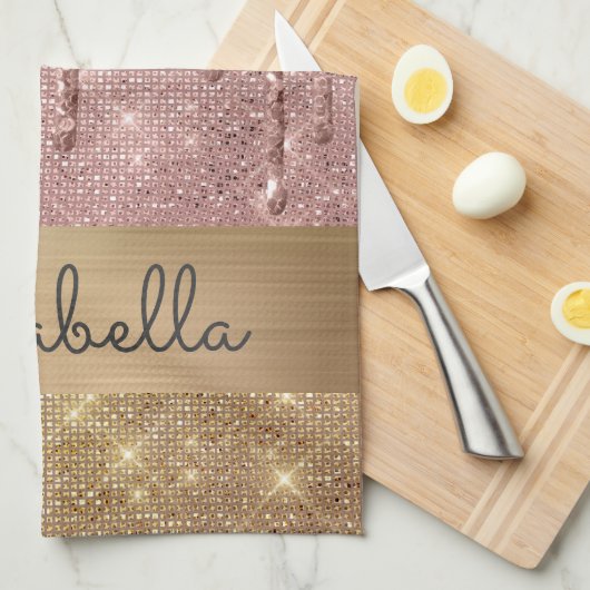 Roze roze roodbruine druppels Aangepaste naam Theedoek (Quarter Fold)