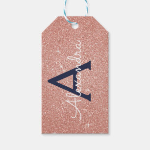 Roze roze roodbruine marineblauw glitter Sparkle M Cadeaulabel