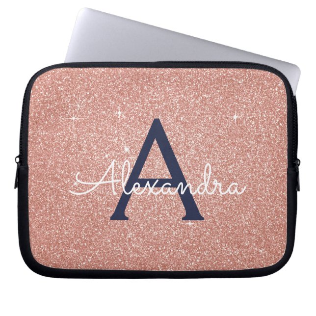 Roze roze roodbruine marineblauw glitter Sparkle M Laptop Sleeve (Voorkant)