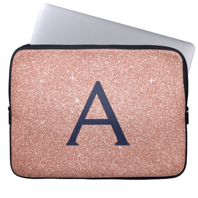 Roze roze roodbruine marineblauw glitter Sparkle M Laptop Sleeve (Voorkant)