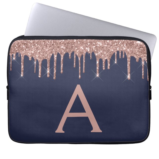 Roze roze roodbruine marineblauw glitter Sparkle M Laptop Sleeve (Voorkant)
