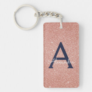 Roze roze roodbruine marineblauw glitter Sparkle M Sleutelhanger