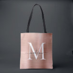 Roze roze roodbruine monogram geborsteld metaal sc tote bag<br><div class="desc">Glam Roze Rose Gold Bored Metal Script Monogram Canvas tas</div>