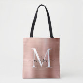 Roze roze roodbruine monogram geborsteld metaal sc tote bag (Voorkant)