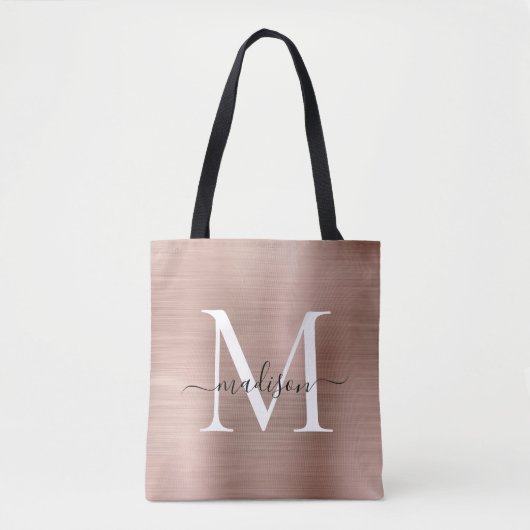 Roze roze roodbruine monogram geborsteld metaal sc tote bag (Voorkant)